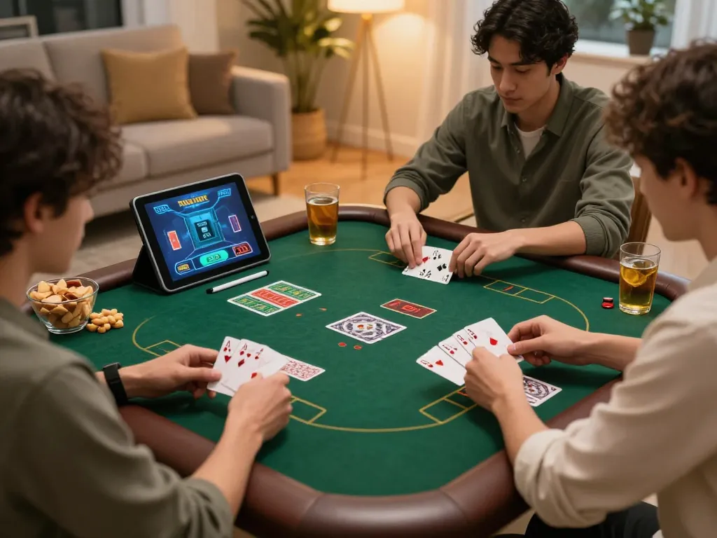 megaplus88 players enjoying a strategic online blackjack game at home in a cozy setting