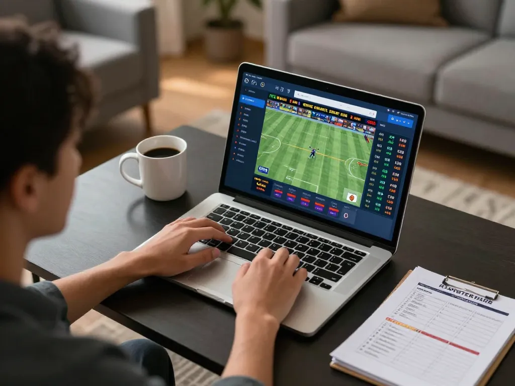 Engaging online sports betting experience showcasing a player accessing betbdt platform with live odds and strategy notes.