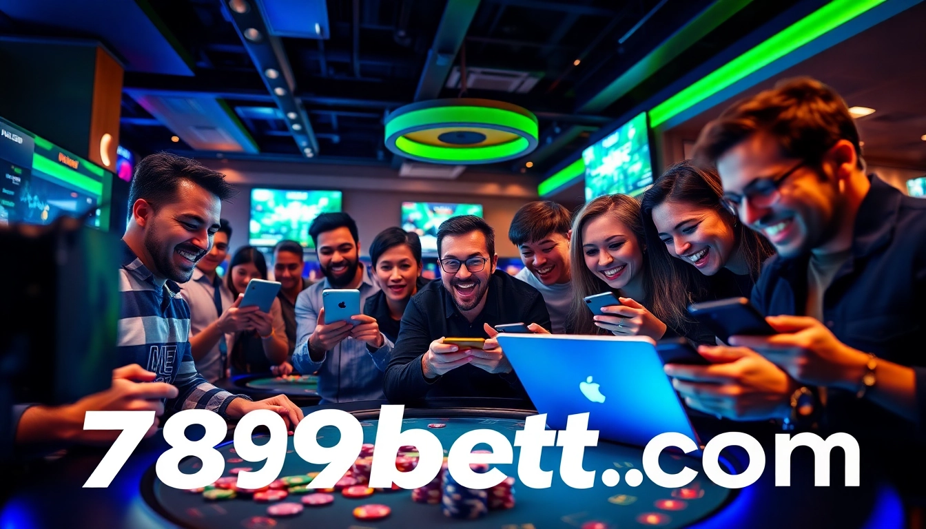 Diverse group of players enjoying online gaming experiences at 789bet com in a modern, exciting environment.