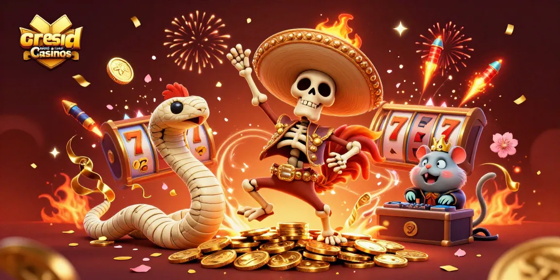Experience the thrill at credit card deposit casinos with vibrant characters celebrating amidst slot reels and golden coins.