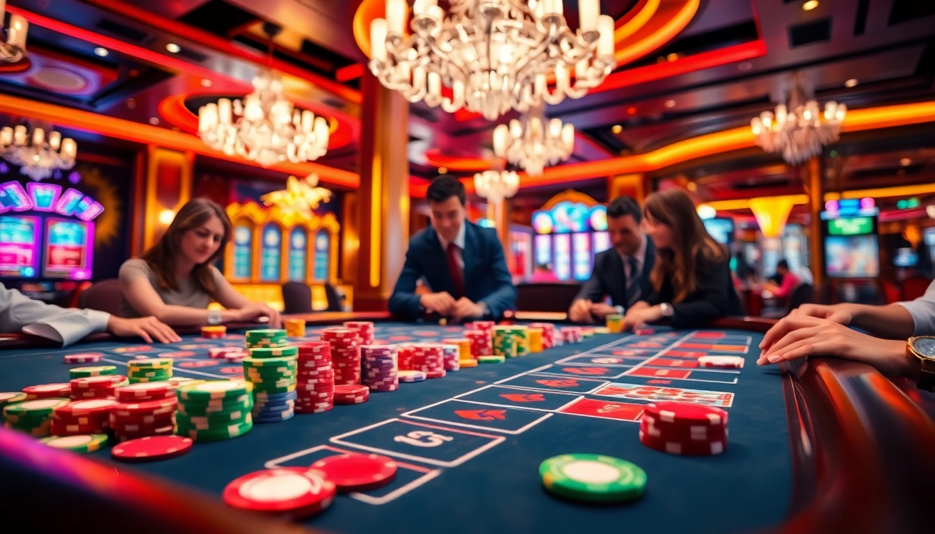 Taruhan parlay bola di meja kasino yang meriah dan penuh semangat.
