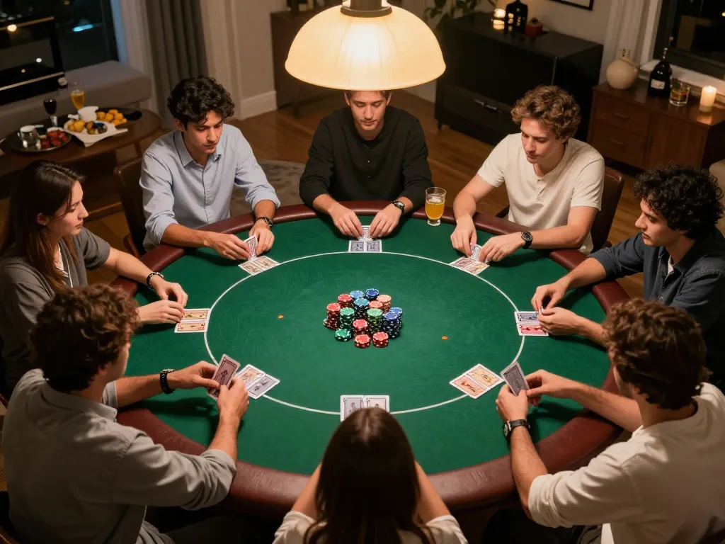 Engaging poker night with TT88 chips in play, showing lively players and strategic action.