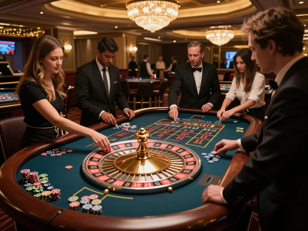 Experience thrilling roulette action at https://rr88.navy/ with players placing bets in a vibrant casino environment.