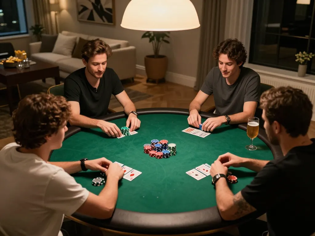 Engaged players enjoying a poker game at home, representing TG88 CAM's social gaming experience.