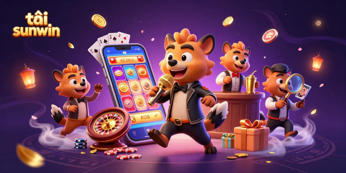 Experience the fun at tải sunwin with a vibrant casino scene featuring hyena characters and dynamic gaming elements.