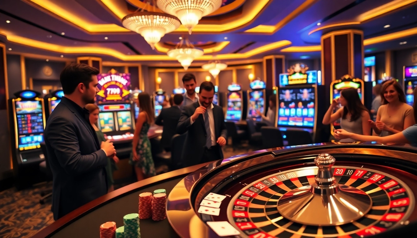 Engaging players at a luxurious 789P casino table with vibrant chips and roulette wheel.