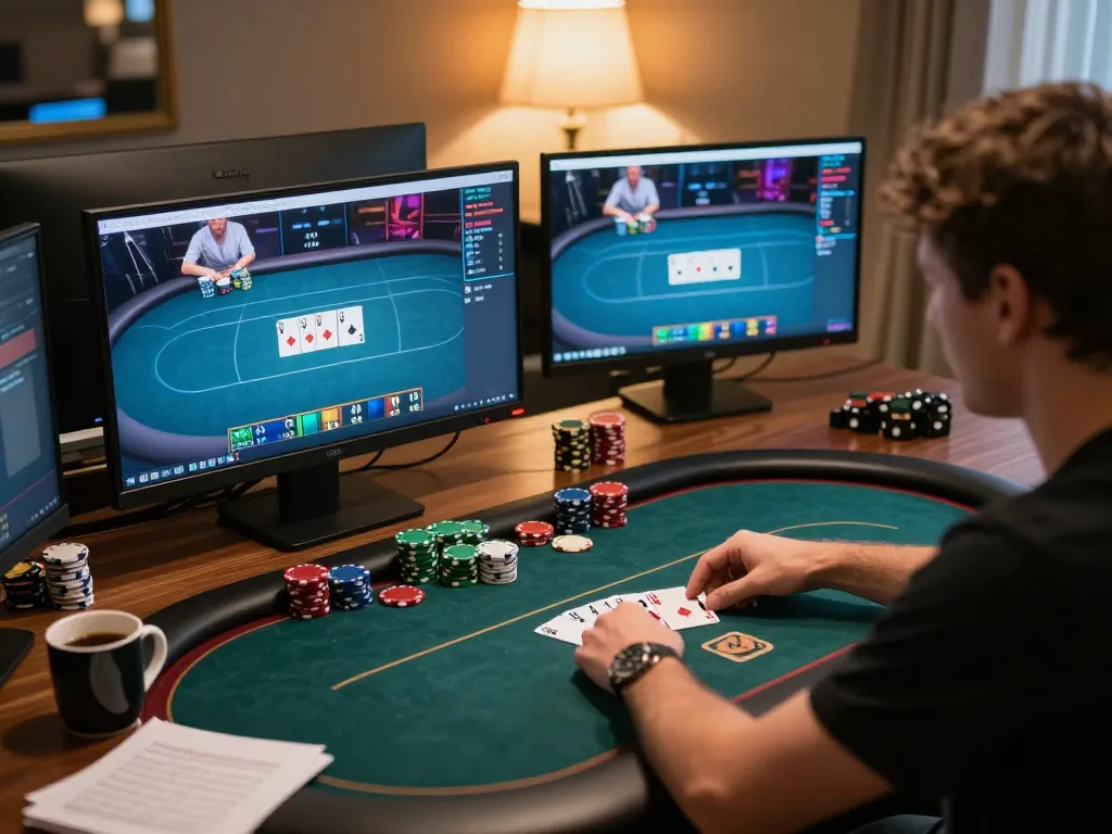 Engaging online poker gameplay setup at https://sc88.charity/ featuring multiple screens and strategic betting elements