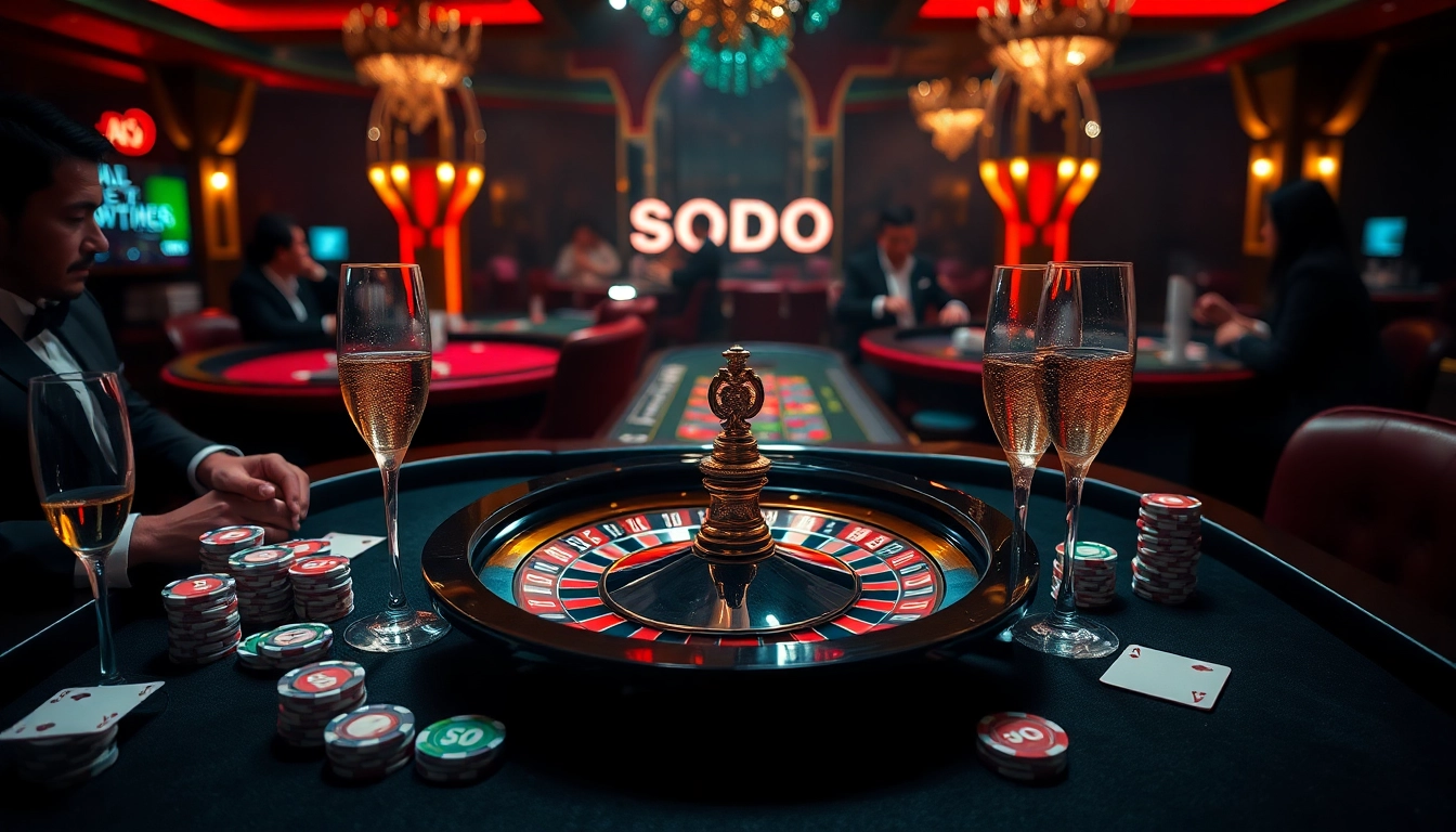 Engage in thrilling gaming experiences at SODO, featuring vibrant casino tables and exciting roulette action.