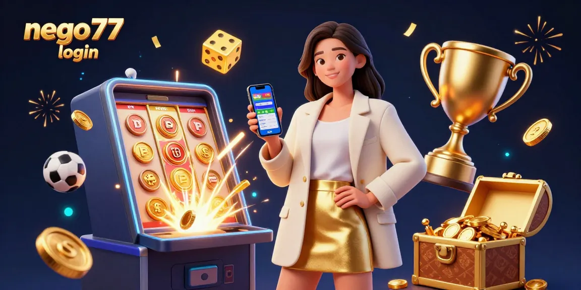 Engage with nego77 login through an exciting online casino scene featuring a joyful woman with a sports betting app.