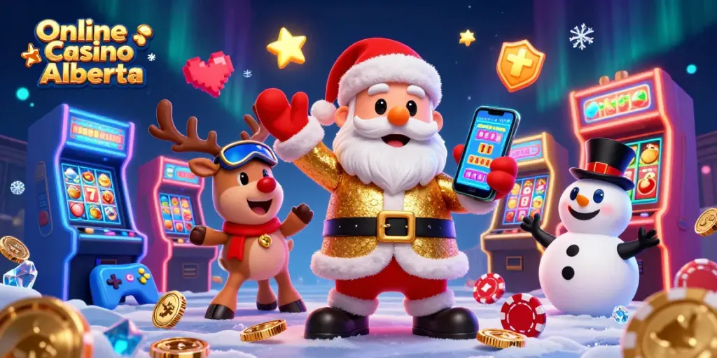Engage in exciting gameplay at Online Casino Alberta with Santa, reindeer dealer, and poker chip snowman!