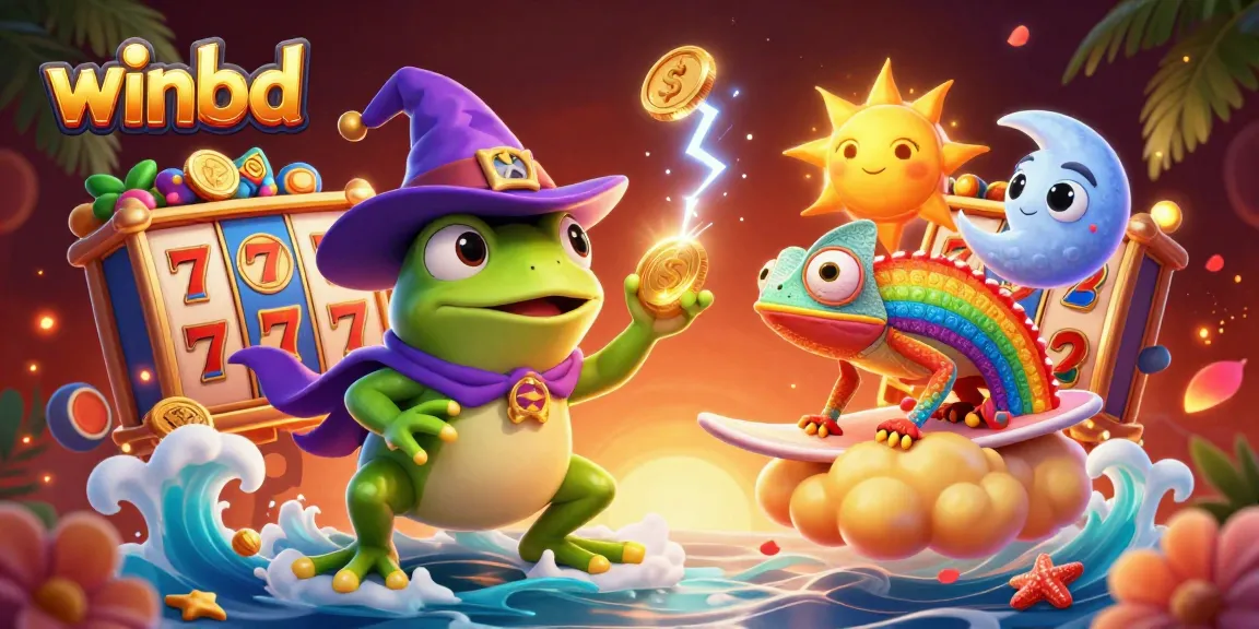 Experience thrilling wins with winbd in a vibrant casino scene filled with golden coins and lively characters.