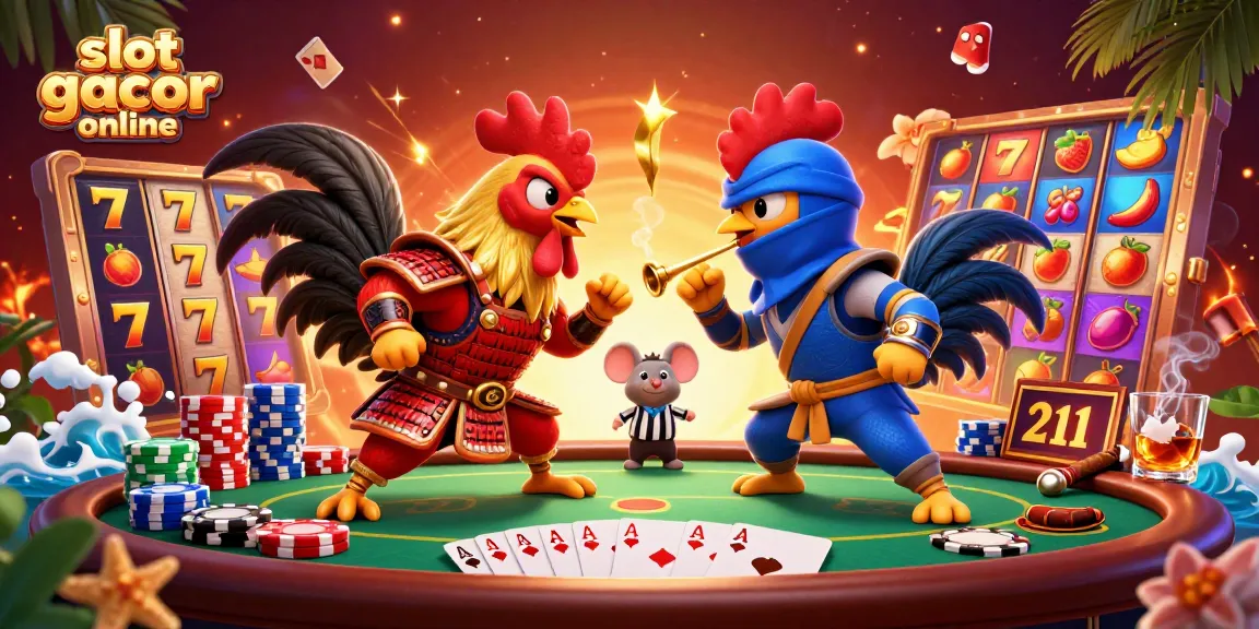 Experience thrilling gameplay with dynamic slot gacor online featuring cartoon roosters in an epic showdown.