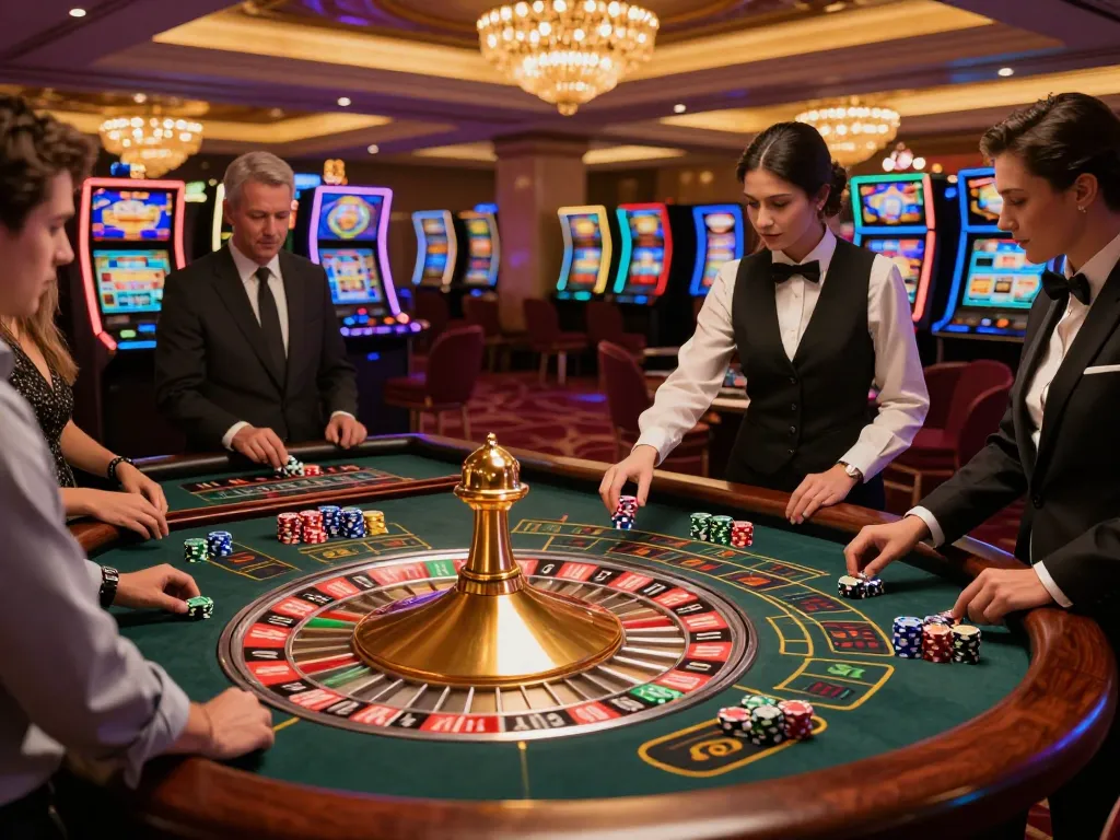kp88 players engaged in an exciting roulette game at a luxurious casino, showcasing dynamic betting moments.