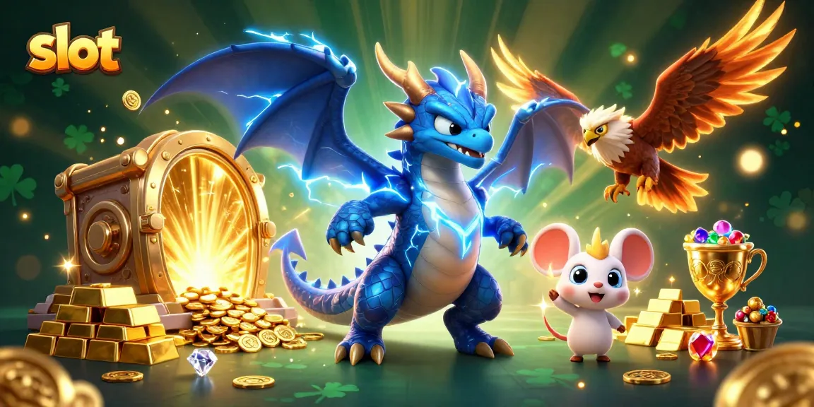 Spin for jackpots with slot games featuring dragon, hawk, and sparkling treasures.