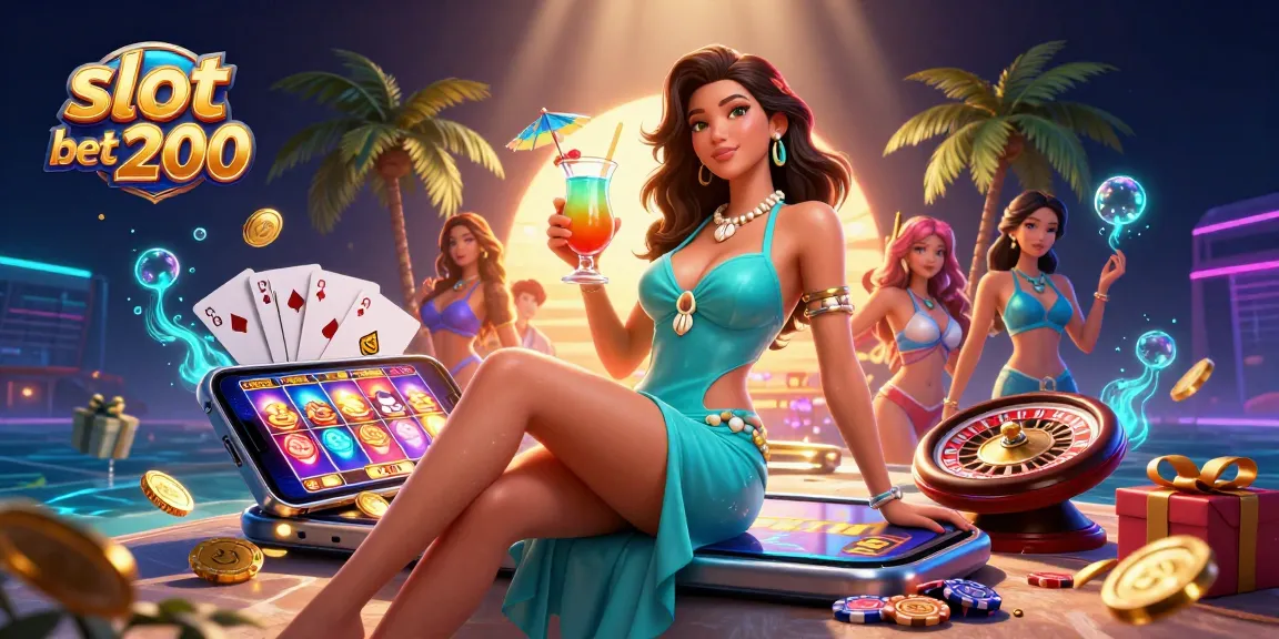 Experience slot bet 200 with a vibrant 3D scene featuring a glamorous woman and lively gaming elements.