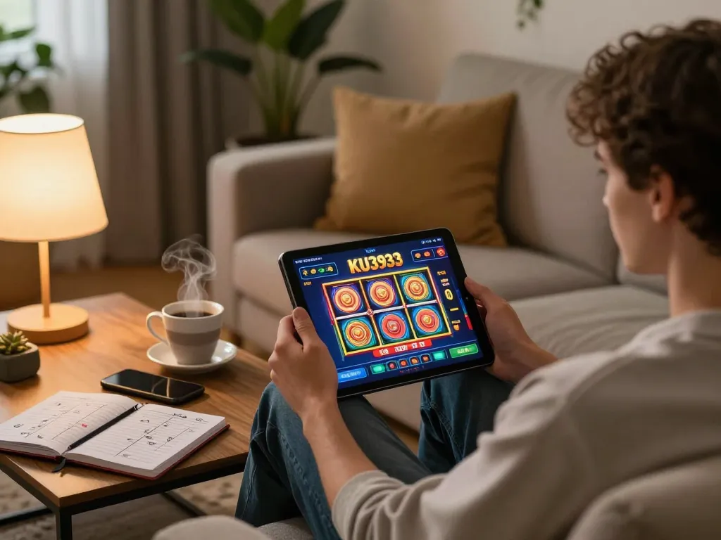 Engaging with the link vào ku3933 on a tablet for an immersive online casino experience at home.
