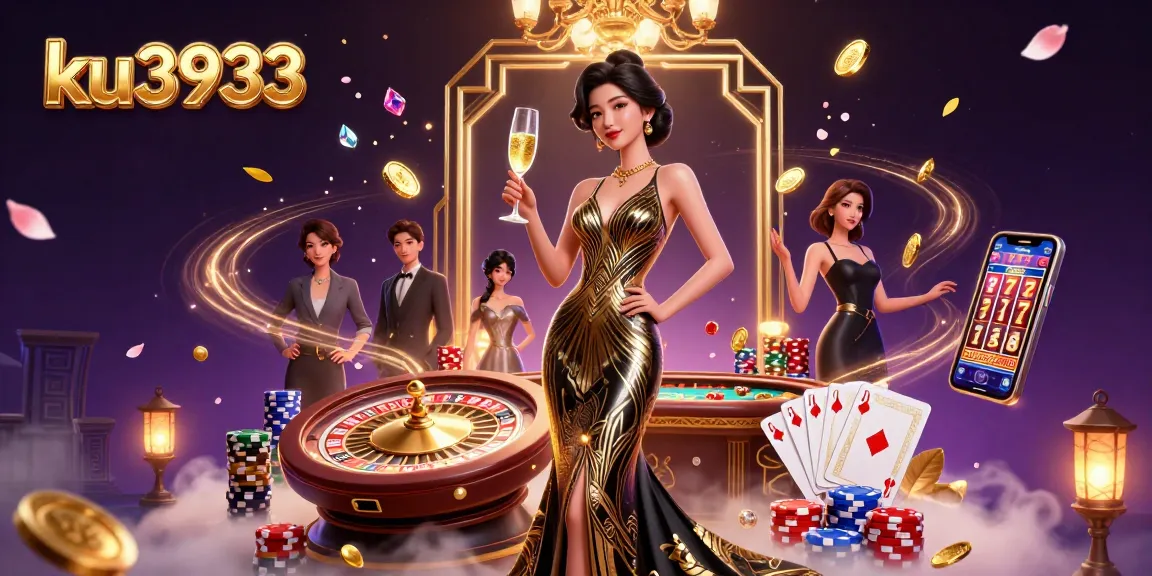 Experience luxury gaming excitement with ku3933's vibrant casino illustration featuring golden coins and a spinning roulette wheel.