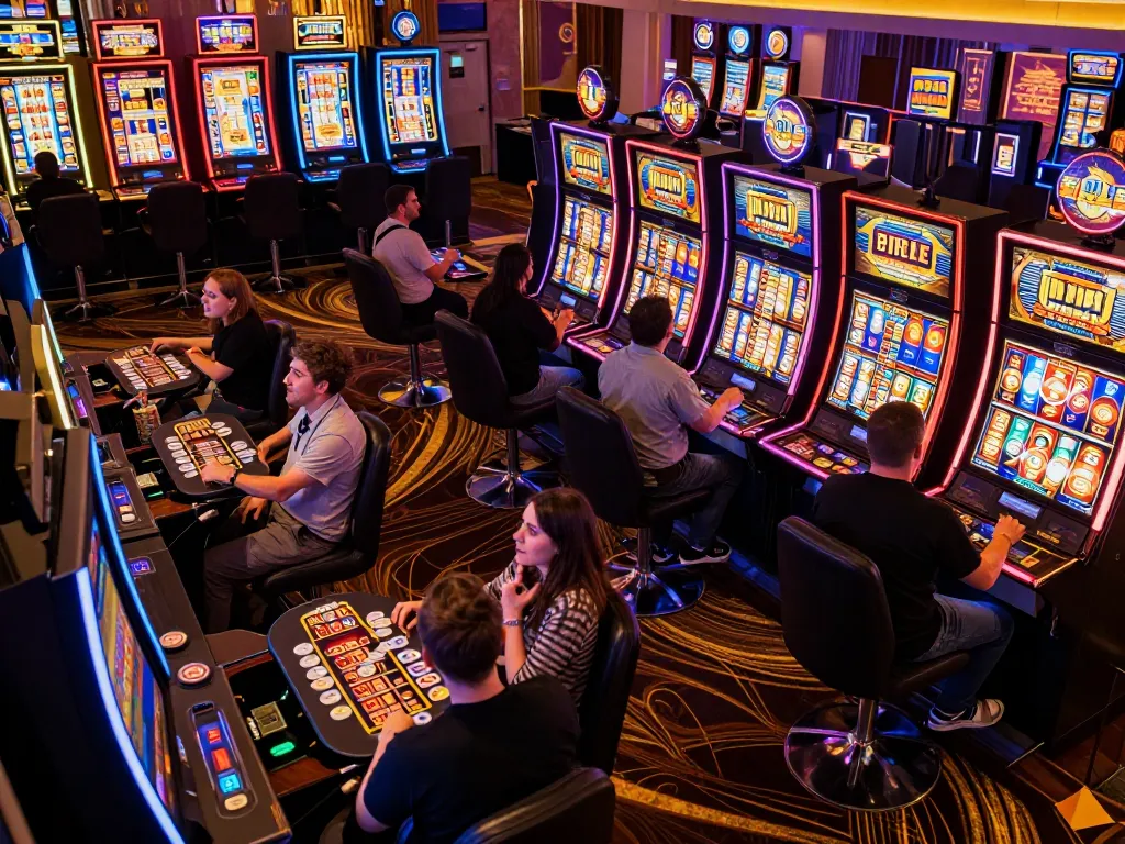 Players celebrate wins at vibrant slots, capturing the excitement of online gambling m101.