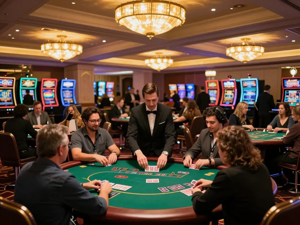 Engaging players at the nhà cái casino enjoying poker under warm chandeliers.