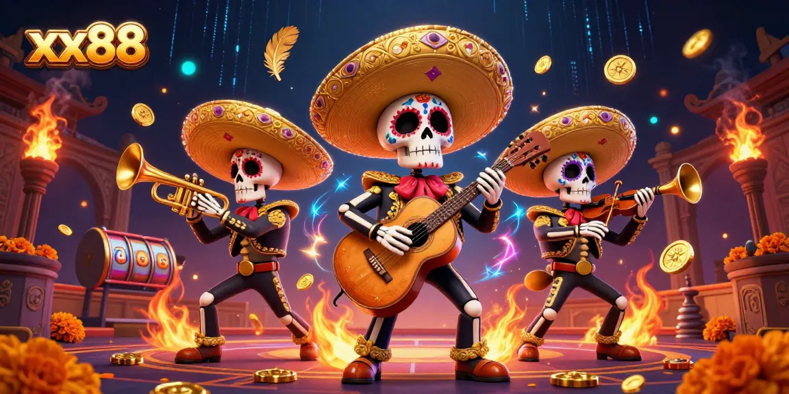 Enjoy thrilling casino adventures with xx88 at this vibrant mariachi-themed online gaming illustration.