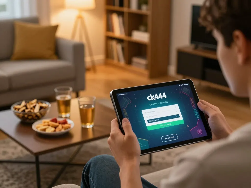 Engaging with the ck444 login on a tablet in a cozy home setting, enhancing online gaming experience.