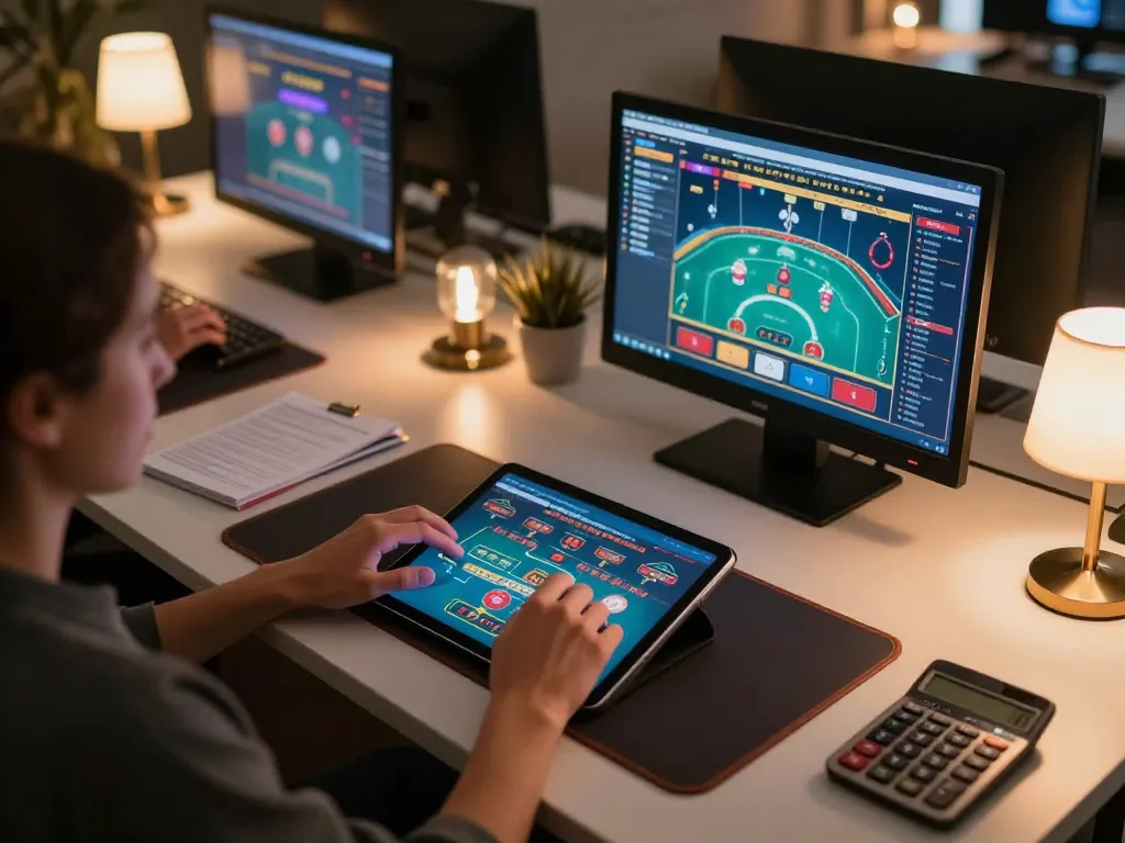 Player engaging with cm88 online blackjack setup at home, showcasing gaming strategy and environment
