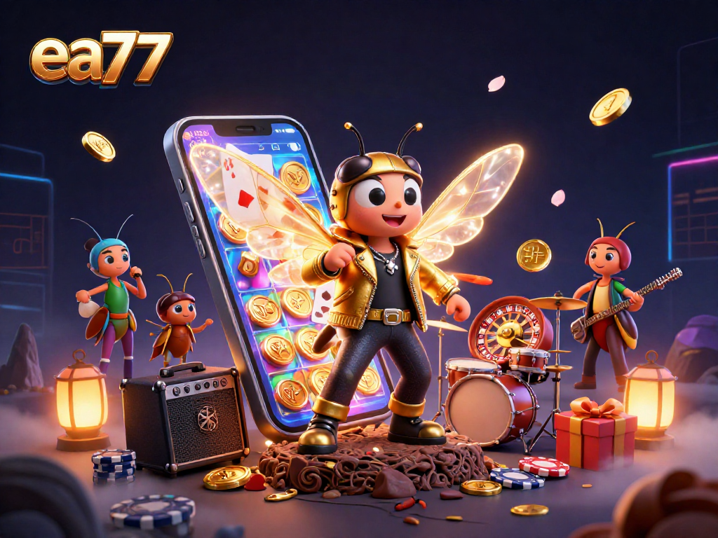 ea77 প্ল্যাটফর্মের জন্য একটি আকর্ষণীয় 3D ডিজিটাল চিত্রণ, যেখানে একটি পছন্দসই স্লট গেম উপস্থাপন করা হয়েছে।