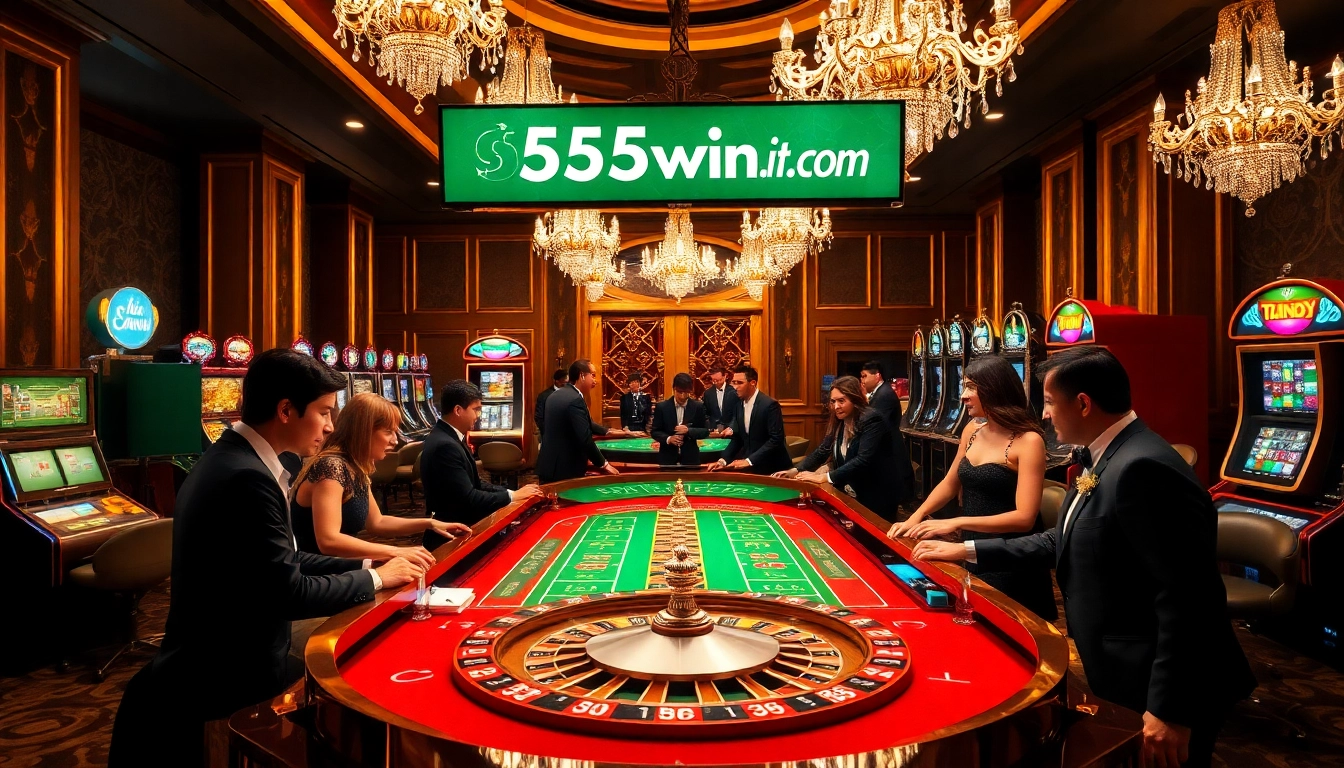 Experience the thrill of winning at 555win1.it.com with luxurious casino gaming tables and vibrant atmosphere.