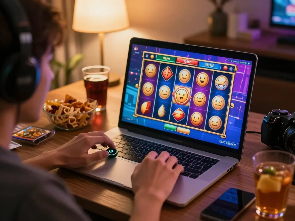 Engaging in bonus new member gameplay on laptop while enjoying a cozy setup