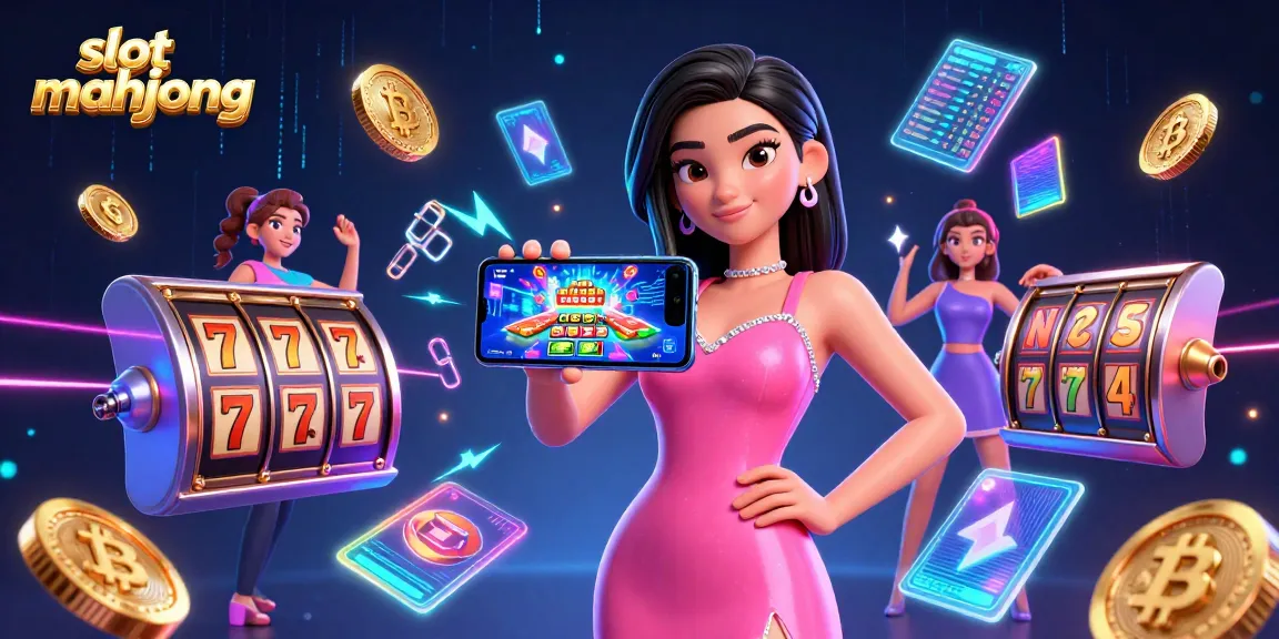 Engage with thrilling slot mahjong gameplay showcased by an elegant player in dynamic 3D digital art.