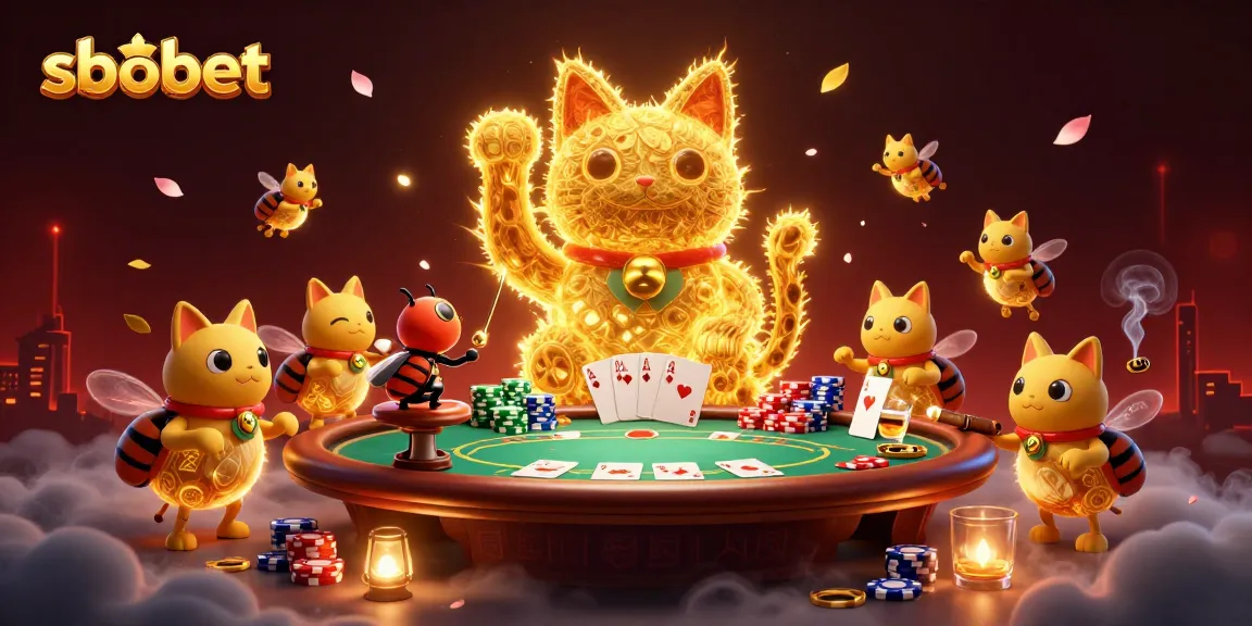 Experience sbobet betting excitement with a vibrant lucky cat and dynamic gaming elements.