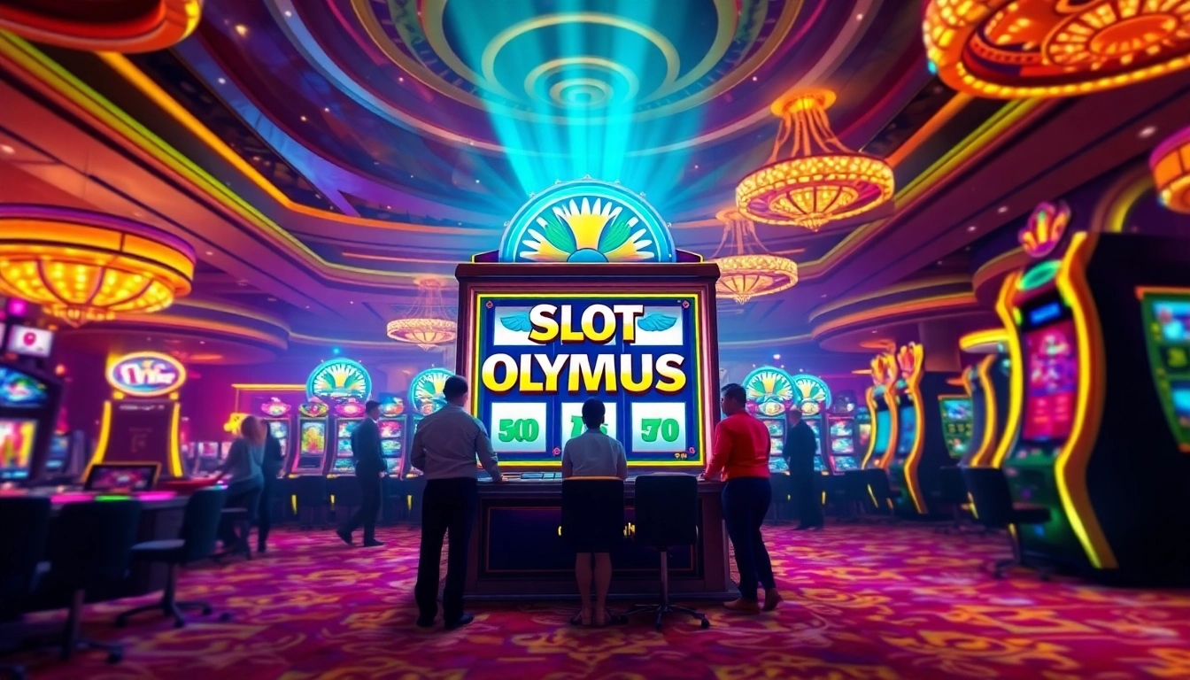 Experience the excitement of slot olympus with vibrant slot machines in a luxurious casino.