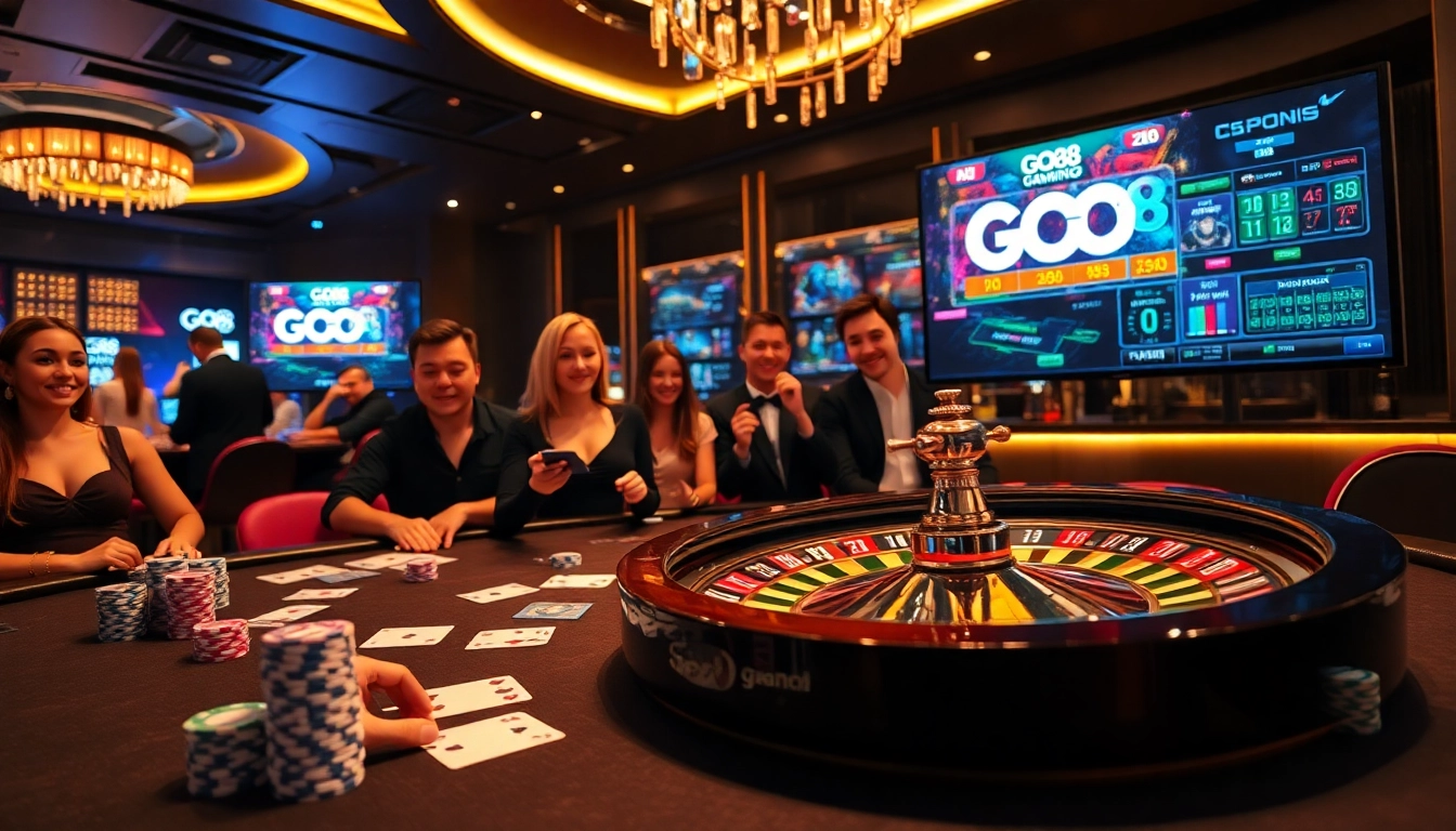 Experience the thrill of Cổng Game GO88 with vibrant casino tables and excited players.