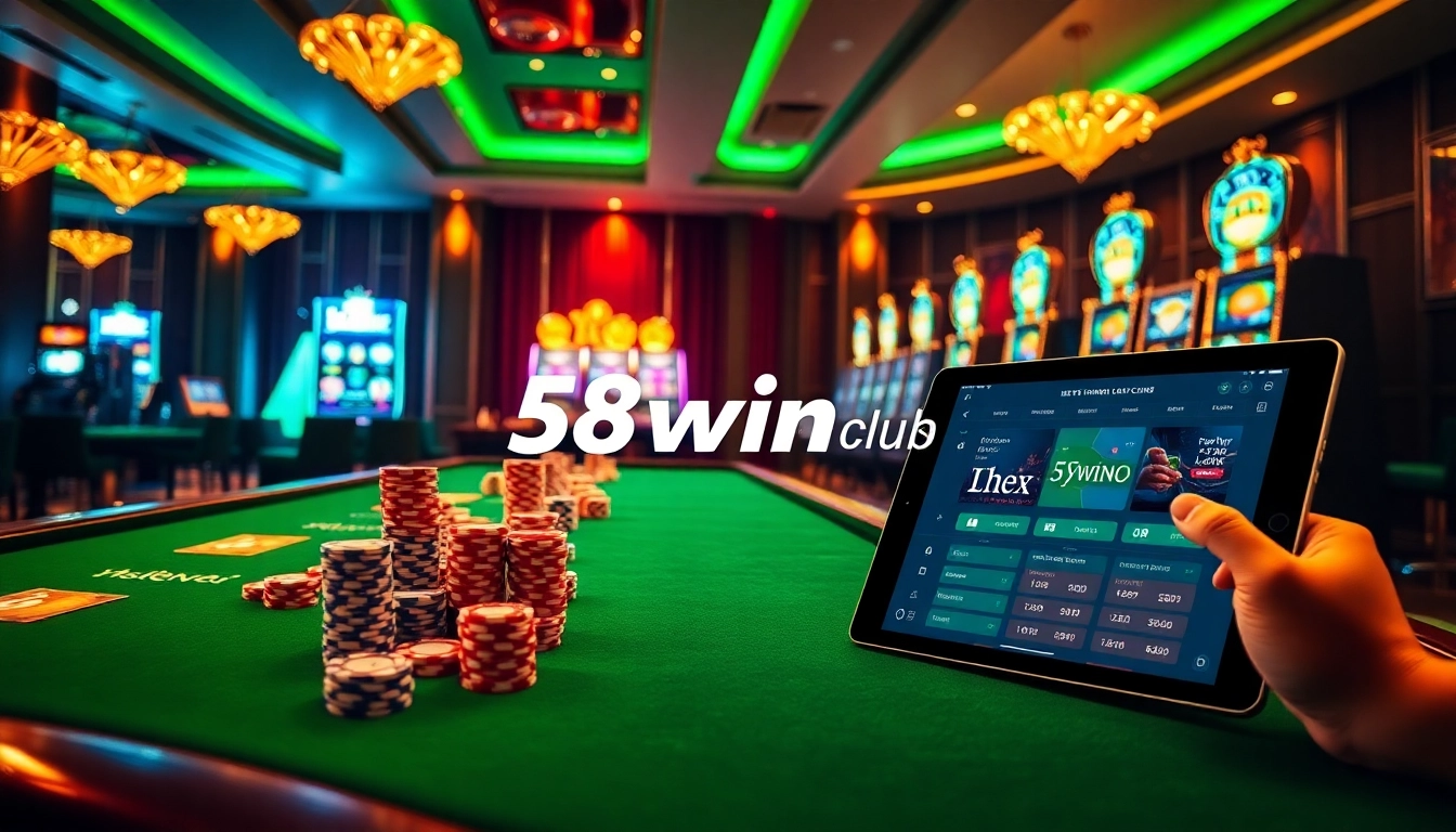 Experience thrilling gameplay at 58win club with vibrant casino tables and colorful poker chips.