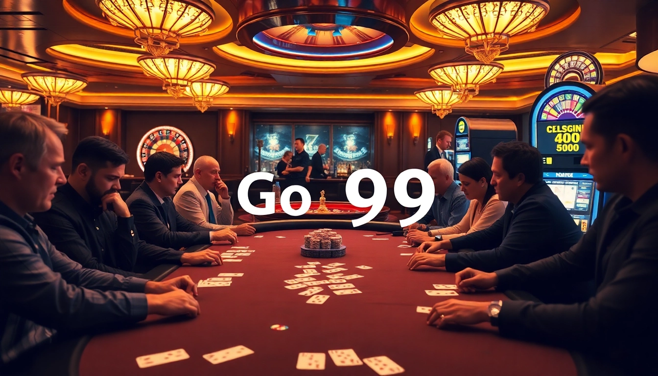 Players enjoying high-stakes poker at Go 99 casino, surrounded by chips and excitement.