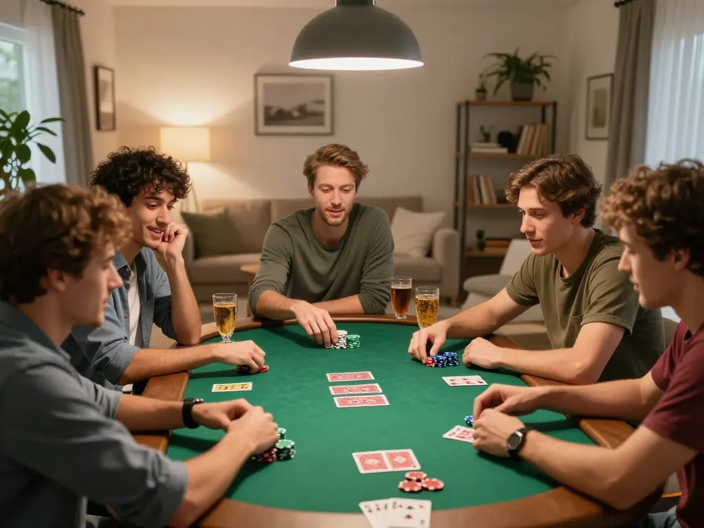 Playing poker with friends at home, a lively scene showcasing the excitement of win678 com gaming.