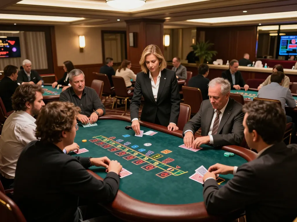 Players placing bets at a blackjack table in wild sultan france with a live dealer, thrilling casino atmosphere