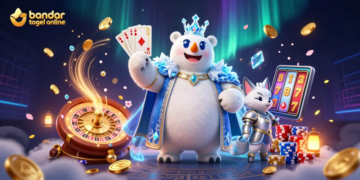 Experience the excitement of bandar togel online with a captivating illustration of a polar bear king and foxtale!