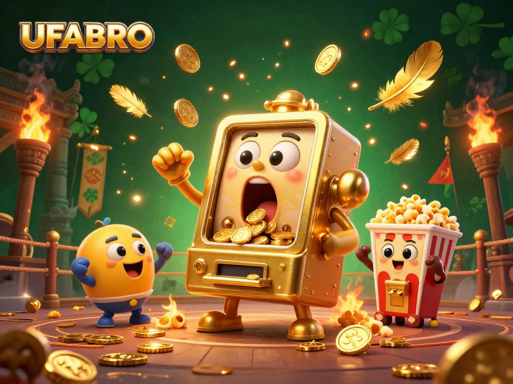 UFABRO slot machine celebrating a jackpot with cheering babies and dynamic casino elements.