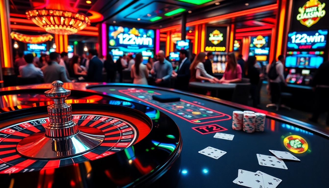 Exciting casino action at 123win with vibrant gaming tables and players.