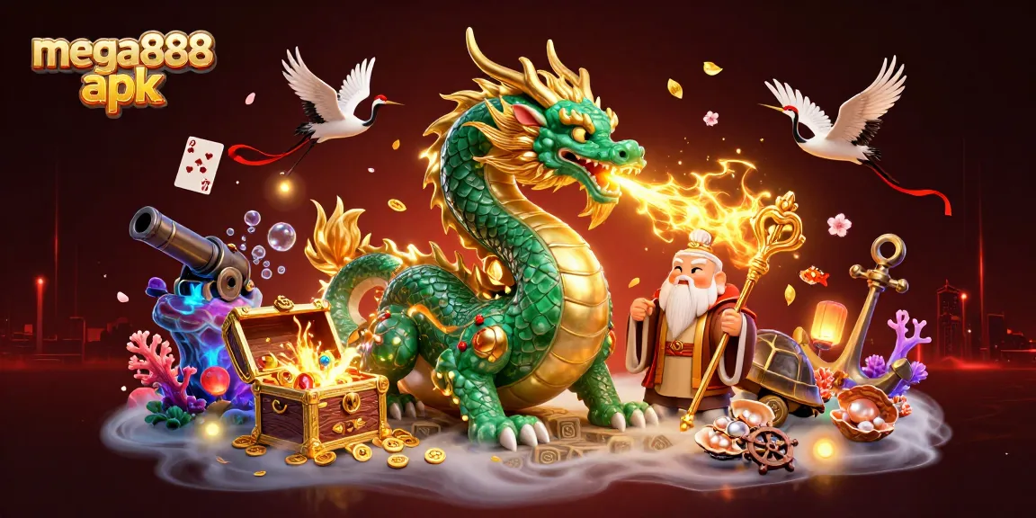 Alami keseronokan mega888 apk dengan naga 3D yang berwarna-warni dan elemen permainan.