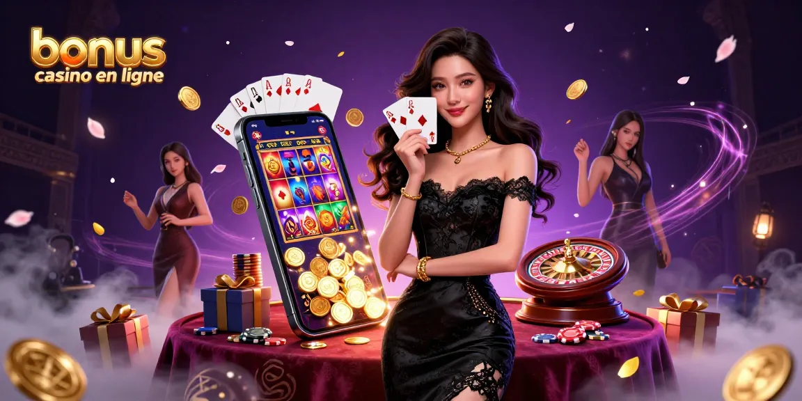 Experience the thrill of winning with bonus casino en ligne showcasing a glamorous Asian woman and dynamic game elements.