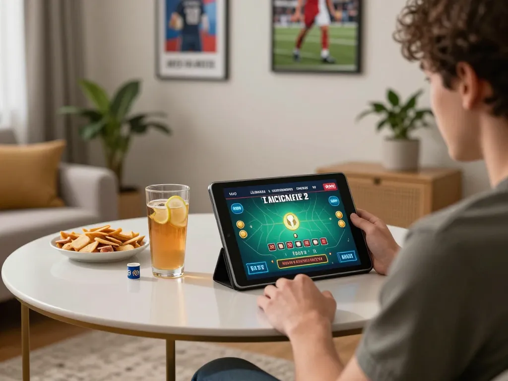 Player engaging with FC88 live dealer game on tablet in a cozy home setting