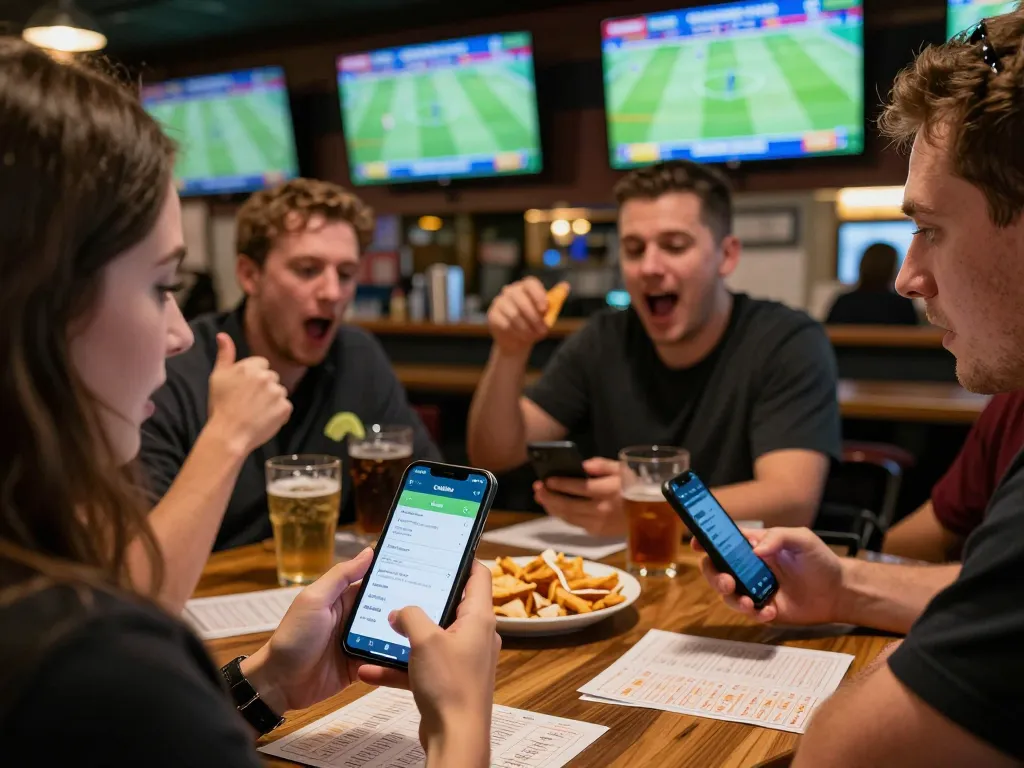 Cakhia app used for live sports betting while surrounded by screens showing football matches.