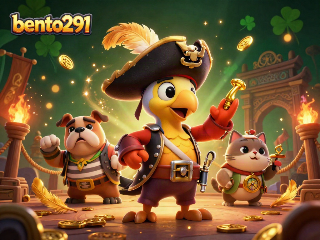 Bento291 offers a thrilling atmosphere with a colorful pirate scene featuring whimsical characters and betting elements.