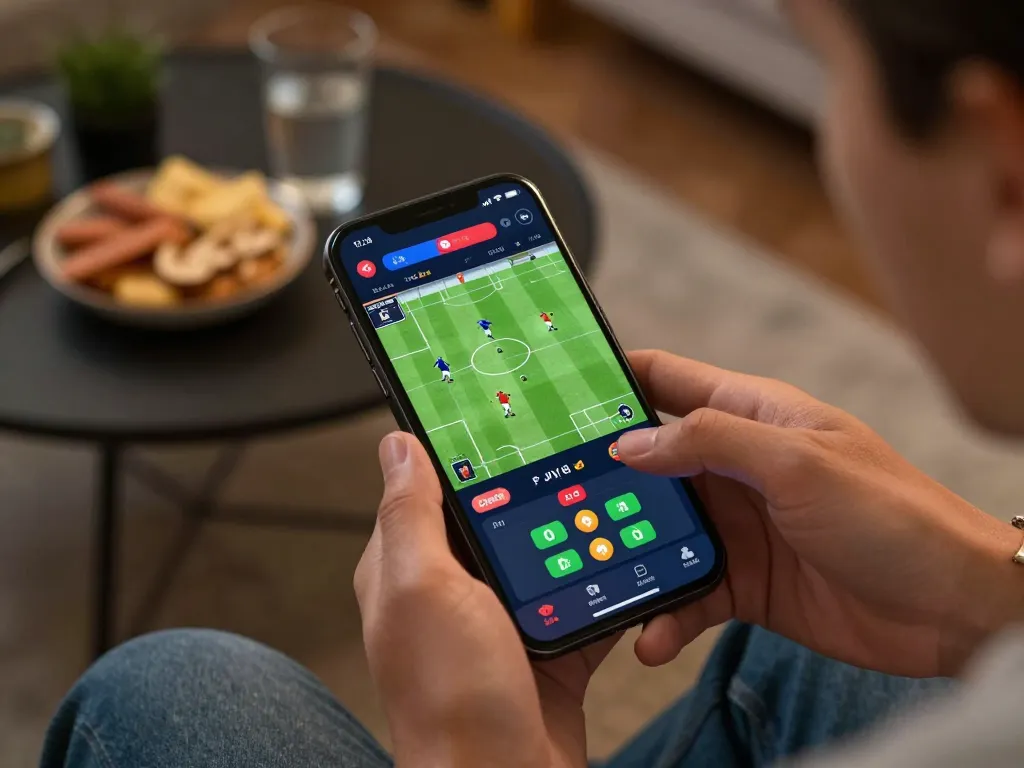 Engaging betting moment on 8xbet mobile app, user placing football bets with live odds displayed.