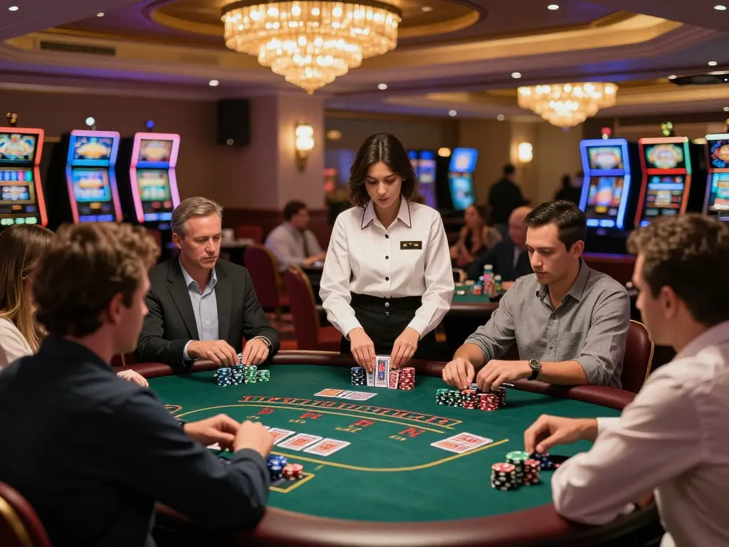 Sesi blackjack strategis di kasino yang ramai menyoroti todosobrecomunicacion dan intensitas permainan.