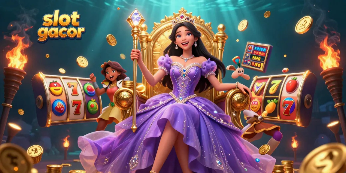 Spin the slot gacor with a regal scene featuring a princess among jackpot symbols and golden coins.