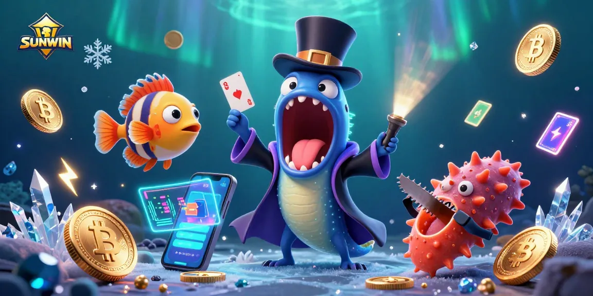 SUNWIN delivers exciting gaming experiences with vibrant characters and glowing cryptocurrency elements in an underwater scene.