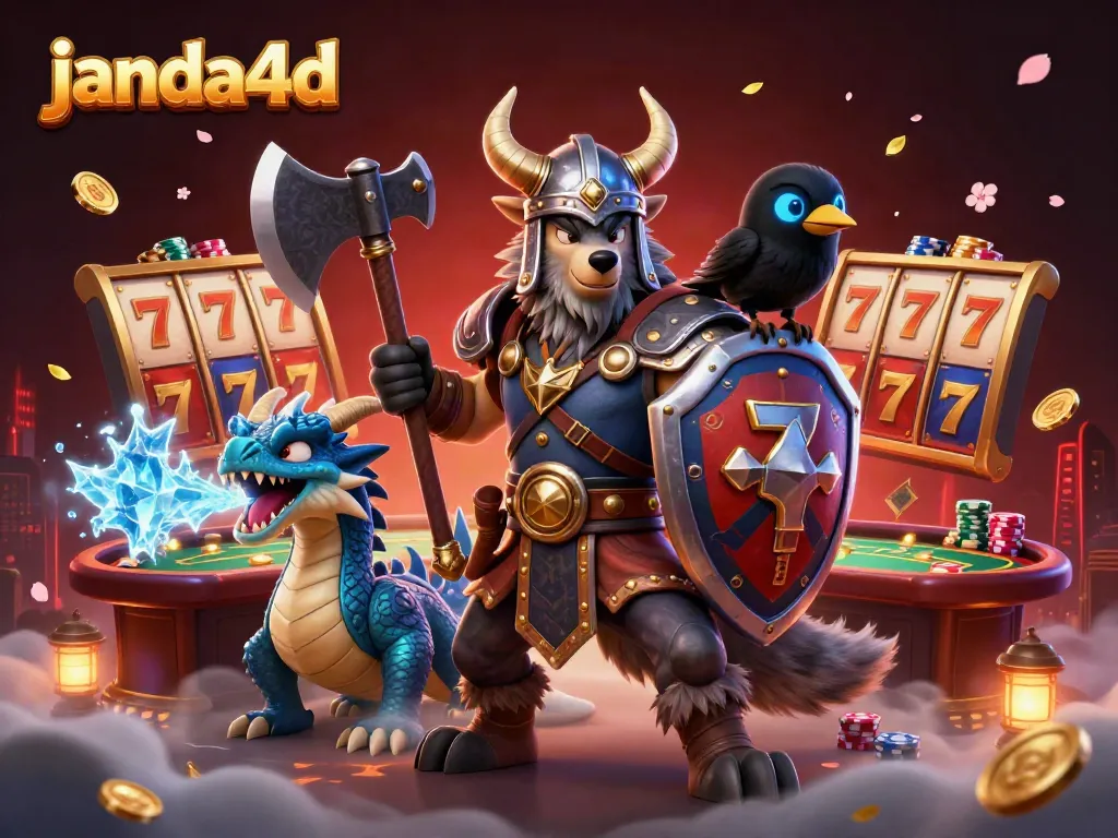 Permainan slot janda4d menampilkan pejuang serigala dan naga siap menang besar di kasino.